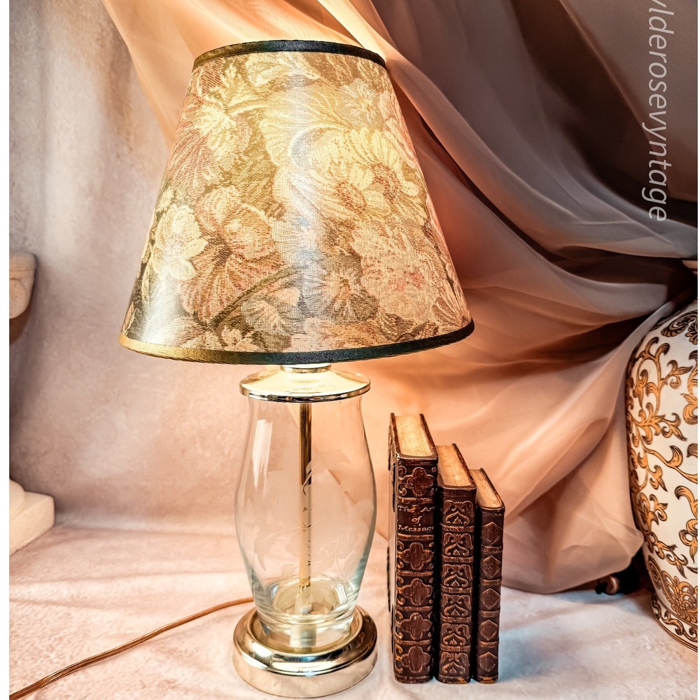Floral Etched Glass Lamp